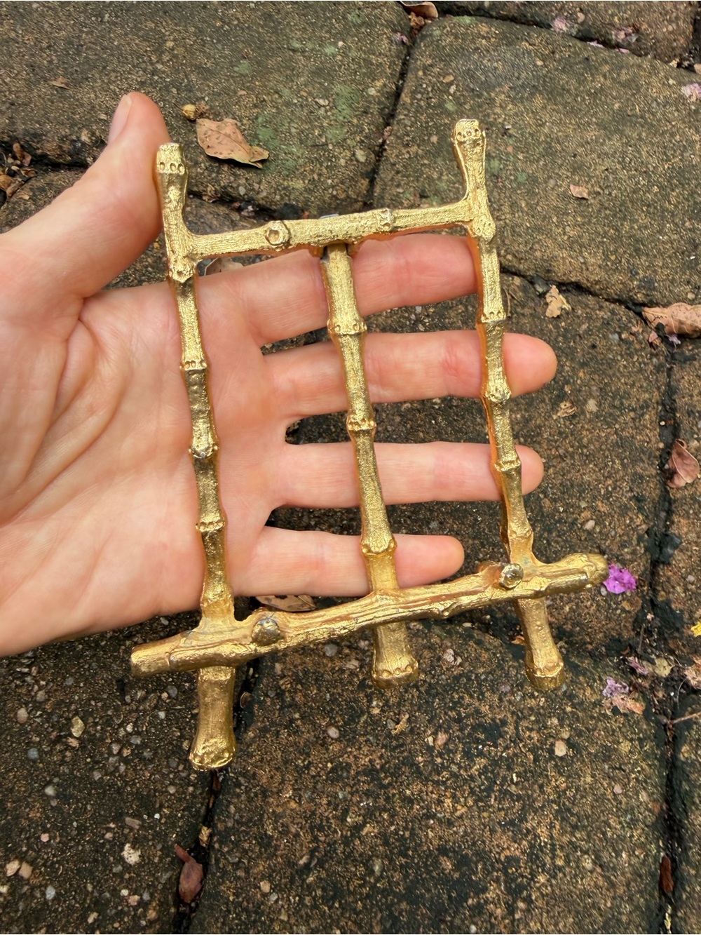 Vintage Mid-Century Brass Faux Bamboo Mini Display Easel Stand